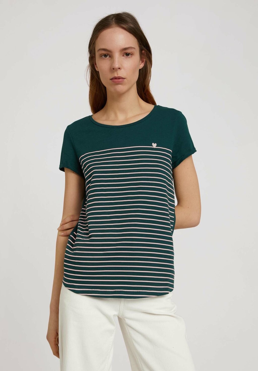 

Футболка с принтом Striped Shirt With Embroidery Tom Tailor, цвет green/rose