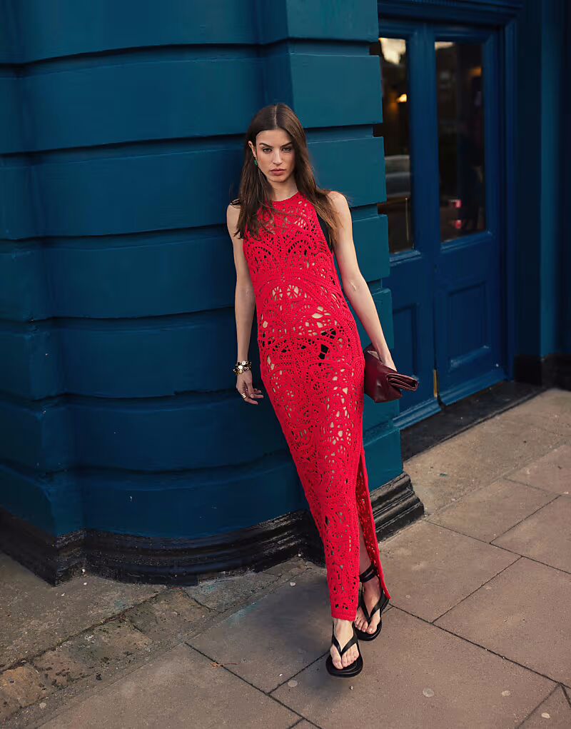 

Платье макси премиум-класса крючком Topshop красного цвета