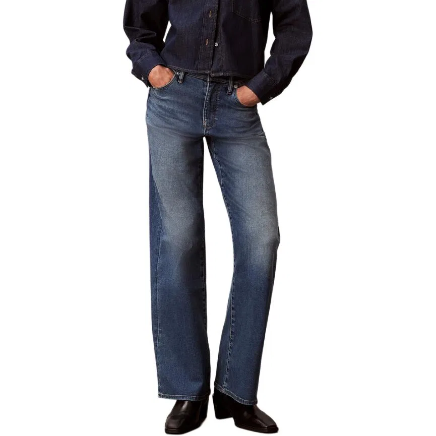 Джинсы женские dark blue, широкие, средней посадки Calvin Klein