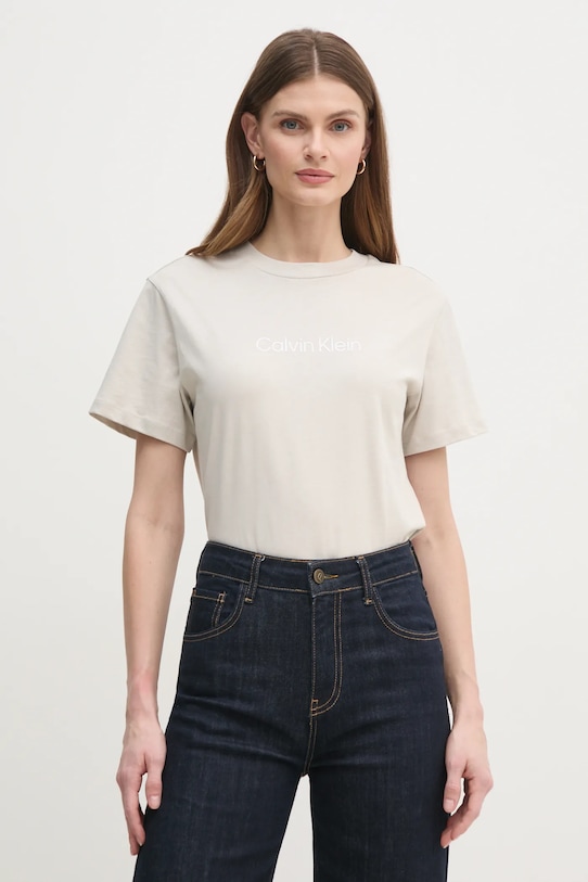 

Хлопковая футболка Calvin Klein, бежевый