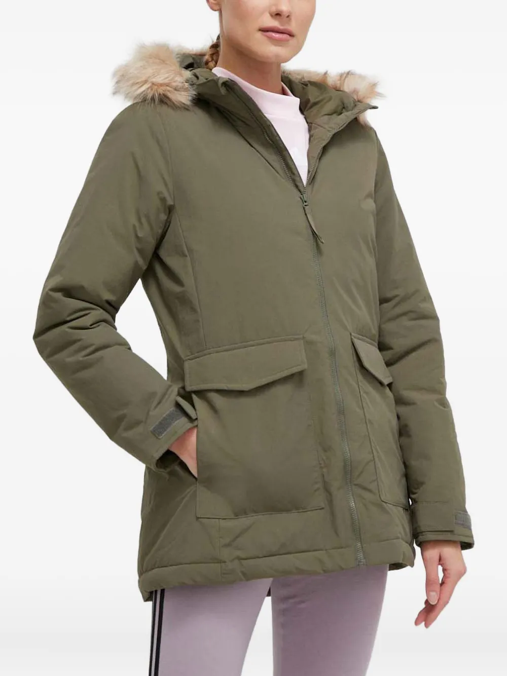 

Куртка с капюшоном, отделанным искусственным мехом adidas, зеленый