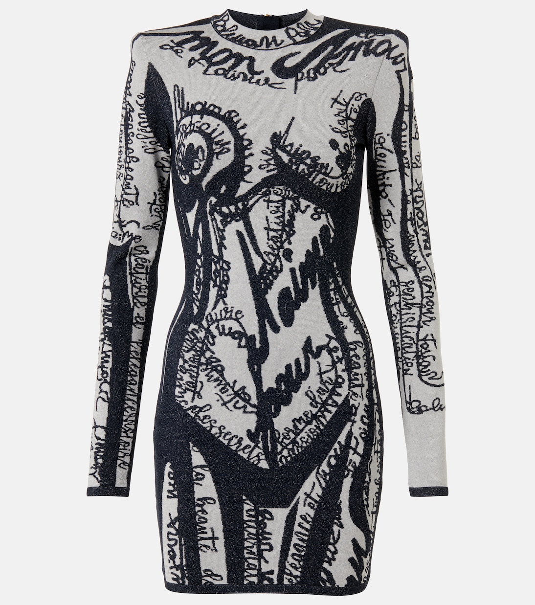 Вязаное мини-платье Balmain, Blanc/Marine