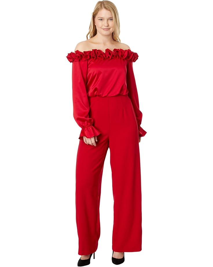 

Комбинезон Adrianna Papell Satin Crepe Off the Shoulder Rosette Jumpsuit, цвет Hot Ruby