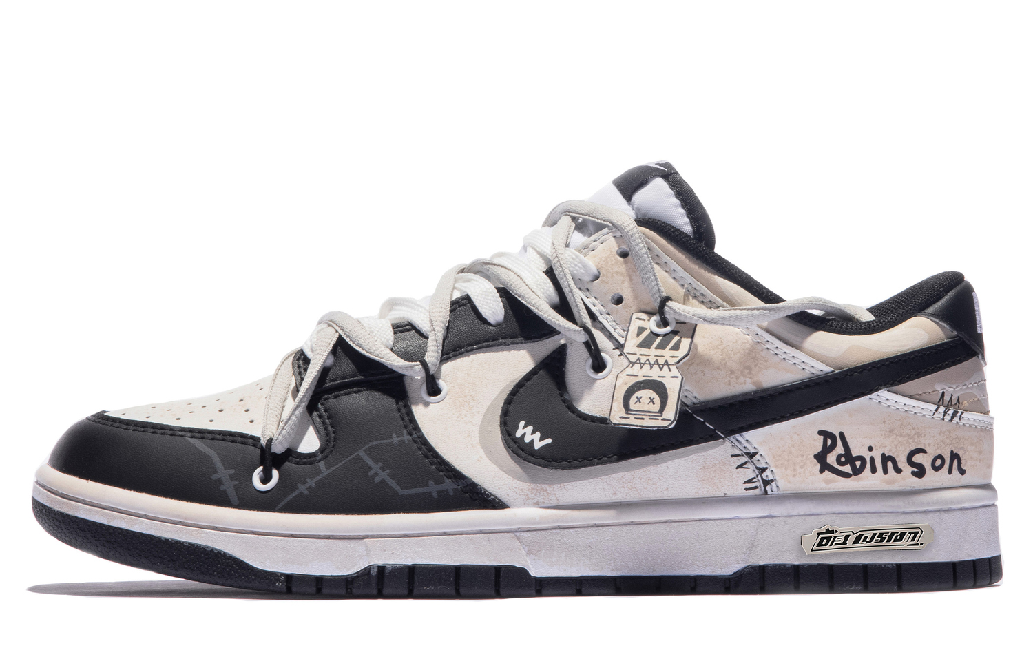 Скользоустойчивые износостойкие низкие скейтерские кроссовки Nike Dunk мужские бежево-бело-черные, экрю — фото 2