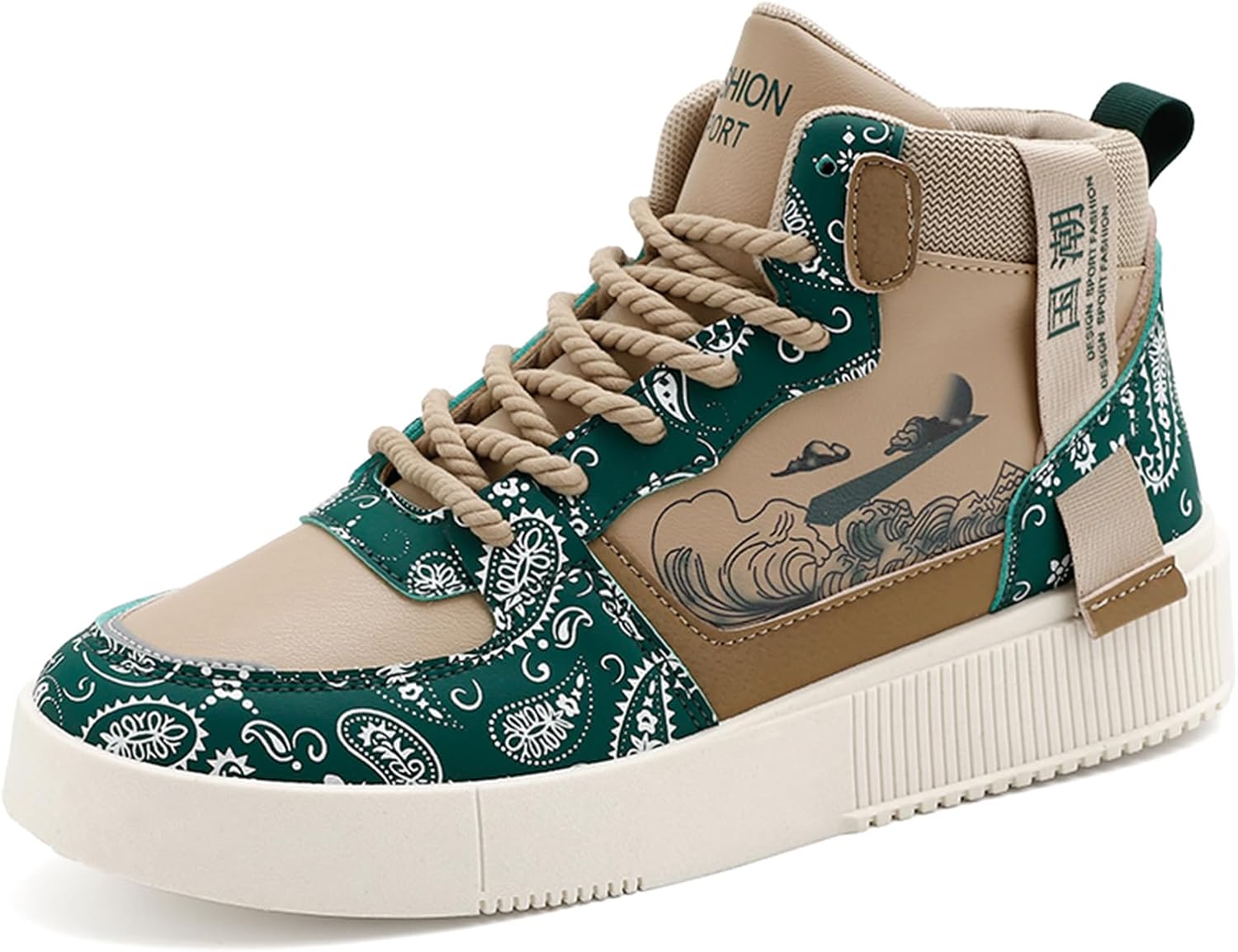 

Мужские высокие кеды GSIGUL для скейтборда, повседневной ходьбы, кроссовки с граффити, модные спортивные обувь, зеленый