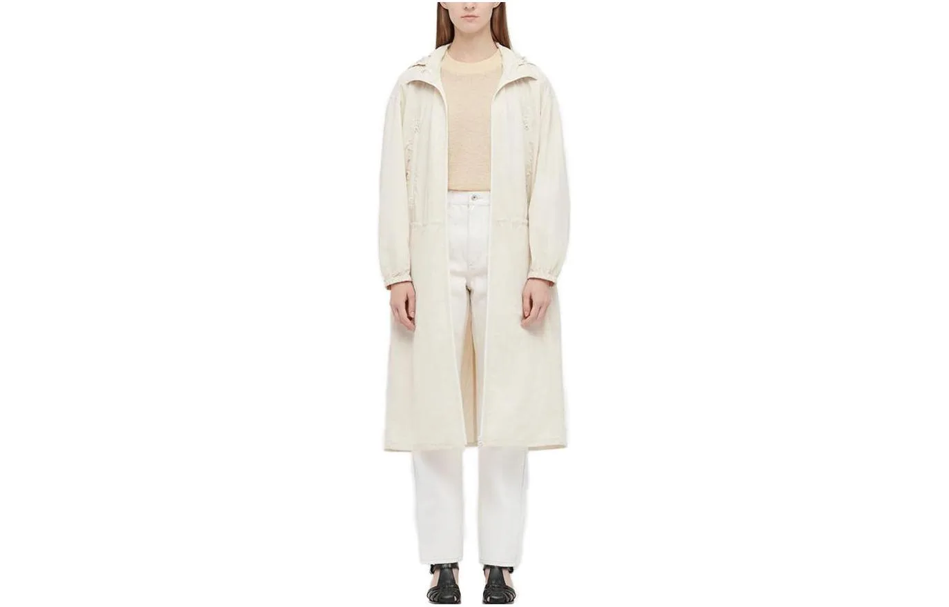 UNIQLO Куртка женская экрю с капюшоном, умеренно прямого кроя