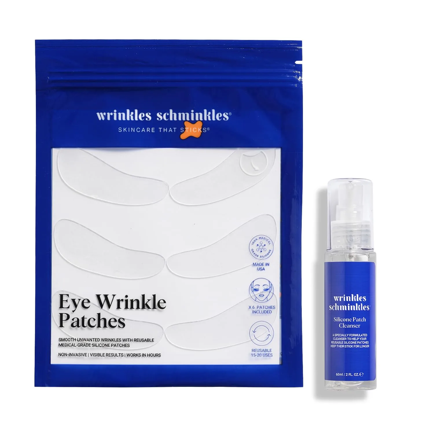 Wrinkles Schminkles стартовый набор от морщин под глазами - 3 пары многоразовых патчей + очиститель для силиконовых патчей 60 мл 3 пары + 56.70 г очищающего средства
