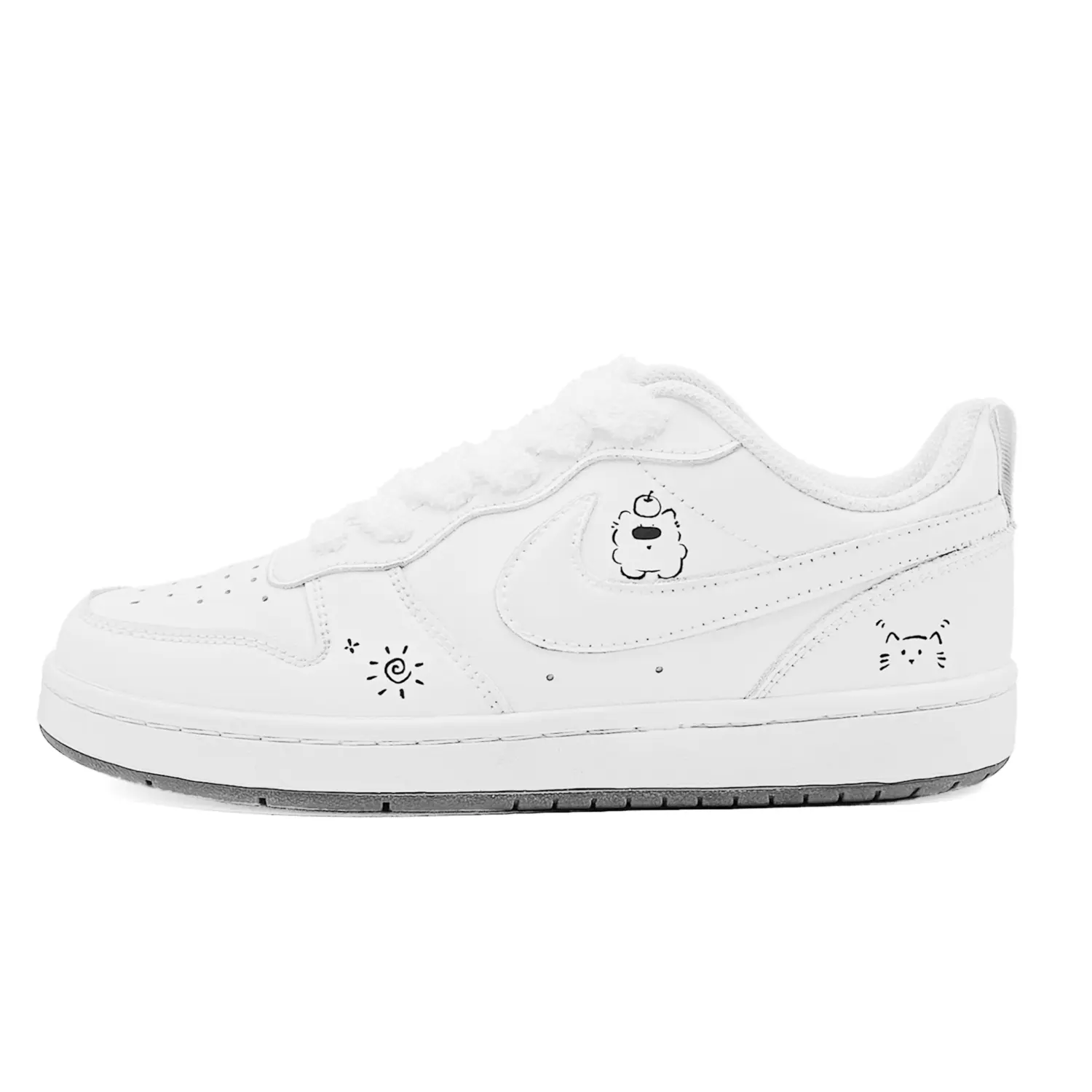 

Nike Court Borough Boba Bear устойчивые к истиранию дышащие низкие скейтбордские кроссовки White детские