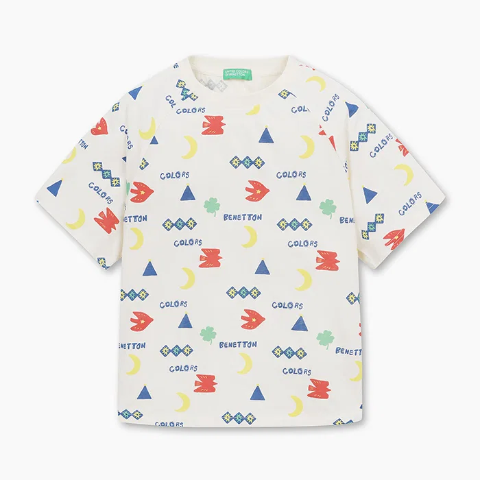Детская футболка с графическим принтом айвори от Benetton Kids