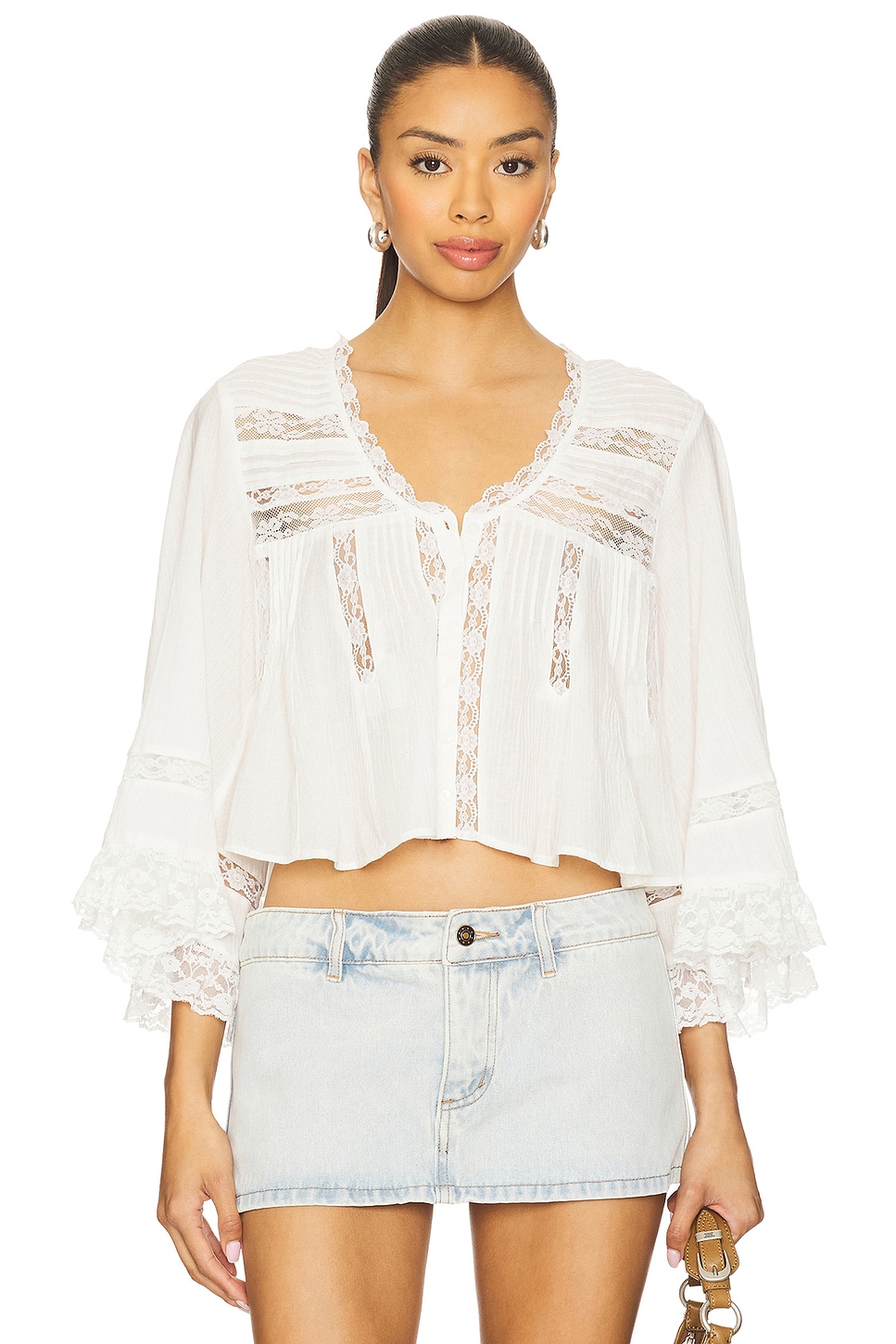 

X revolve топ с рюшами rosa от Free People, clean ivory