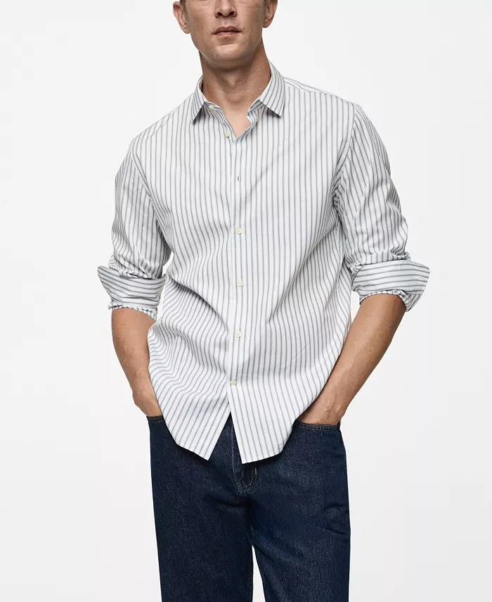 

Мужская хлопковая рубашка в полоску Slim-Fit MANGO, коричневый/бежевый