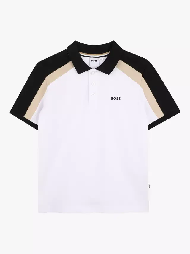 Детская поло-рубашка с коротким рукавом и цветными блоками, белая HUGO BOSS