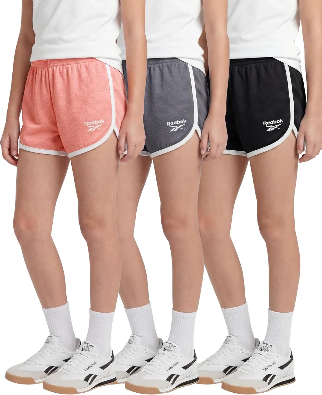 Детские шорты для активного отдыха Reebok, набор 3 шт., Solid Black, Solid Quiet Shade, Solid Peach Bud