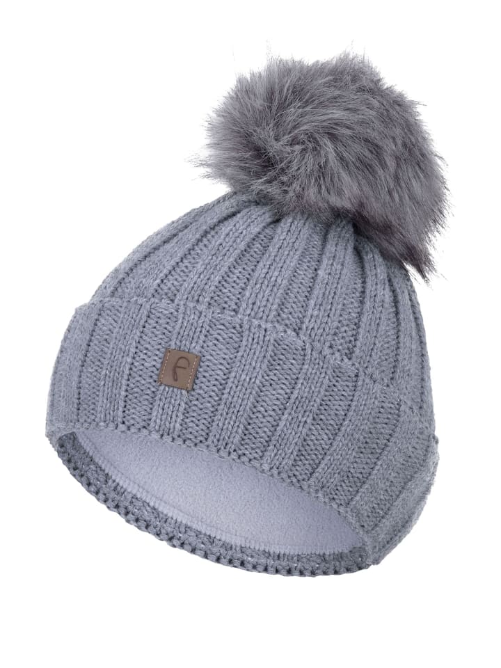 

Шапка Faera Warme Beanie Strickmütze mit Bommel Thermo Futter, серый