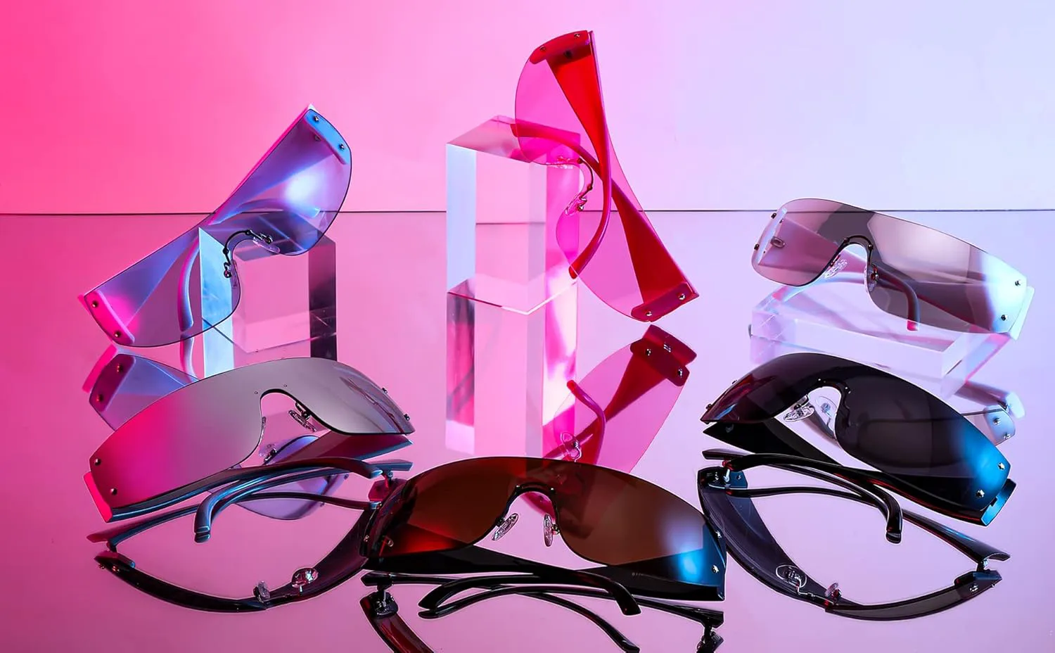 

Солнцезащитные очки FEISEDY без оправы, обтекаемой формы, в стиле Y2K, для женщин и мужчин, модные, увеличенного размера, без оправы, артикул B4119, Pink