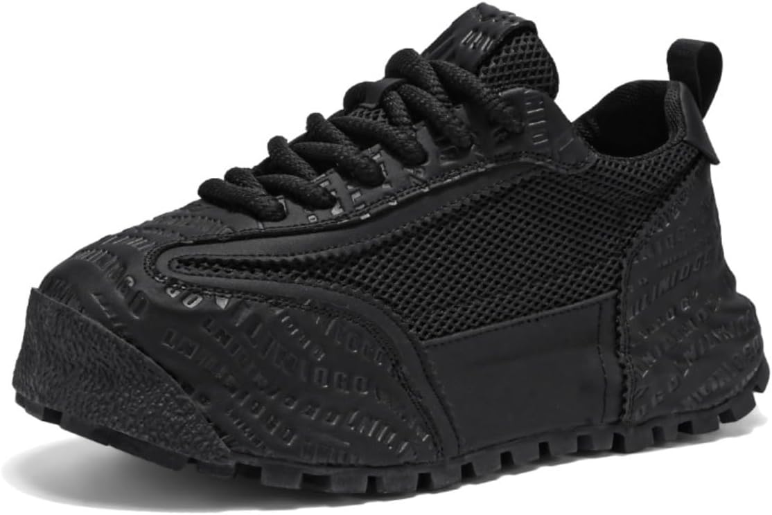 

Минималистичные кроссовки Y2K полностью черного цвета для мужчин, верх из сетки и искусственной кожи, повышение на 4 см, легкая противоскользящая подошва для прогулок, работы и повседневной одежды с прочным сцеплением Zixcplaz