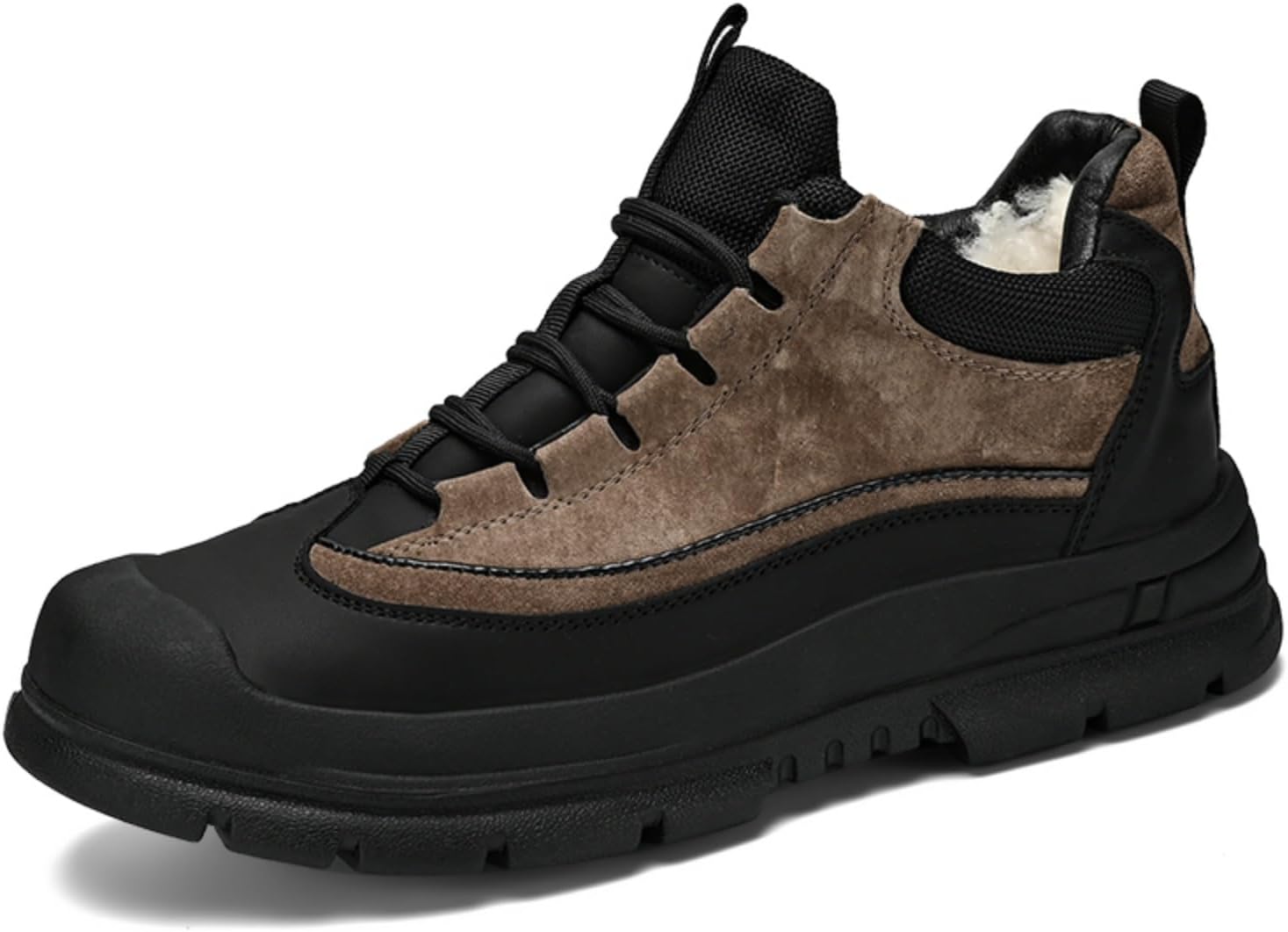 

Мужские зимние ботинки YRZHGDL, кожаные с замшевой отделкой, утепленные мехом, на шнуровке, средней высоты, удобные, легкие, противоскользящие, для зимних походов, городской прогулки, походов в холодную погоду и работы в снегу, коричневый