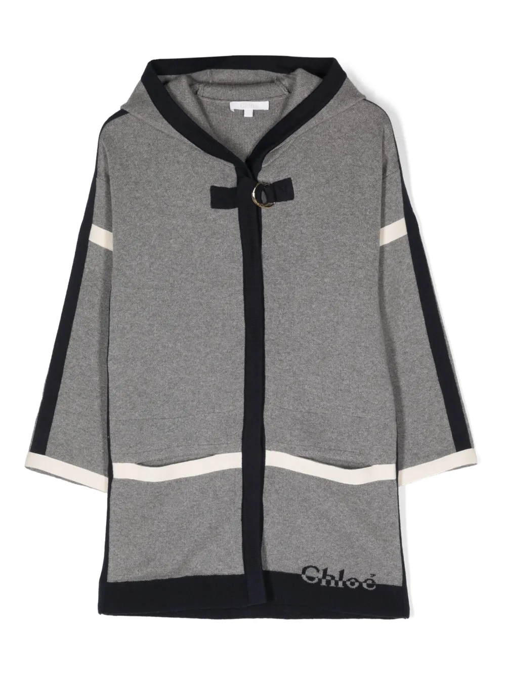 

Пальто вязки интарсия с капюшоном Chloé Kids, серый