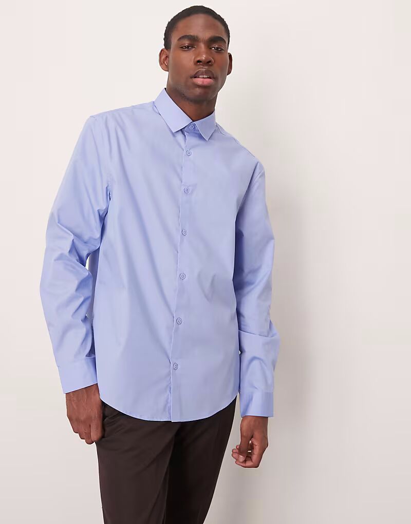 

ASOS DESIGN формальная рубашка легкого глажения синего цвета