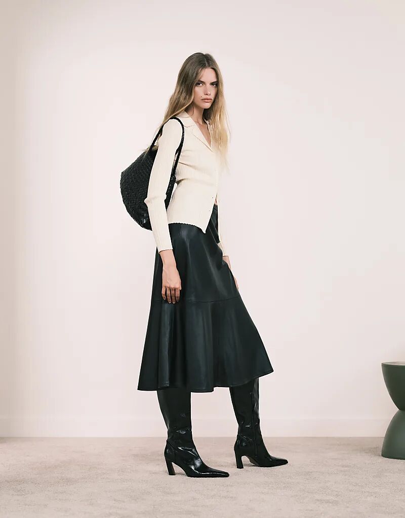 

Юбка миди из искусственной кожи Mango черного цвета