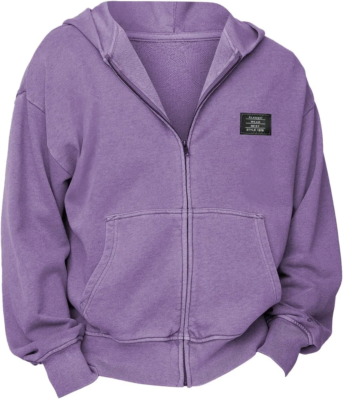 Худи мужское на молнии, винтажное, бренд Generic, цвет Light Violet — фото 3
