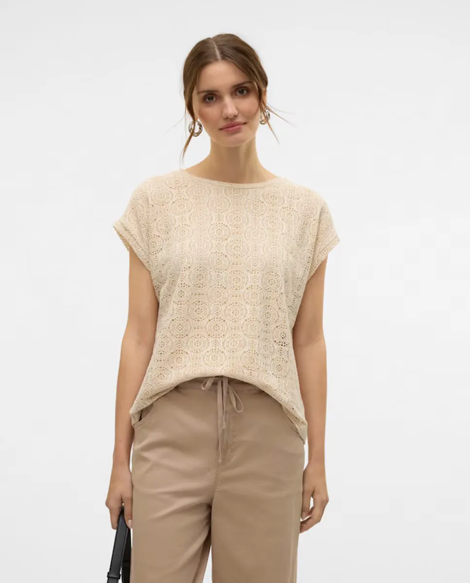 

Женская футболка с короткими рукавами, связанная крючком Vero Moda, белый