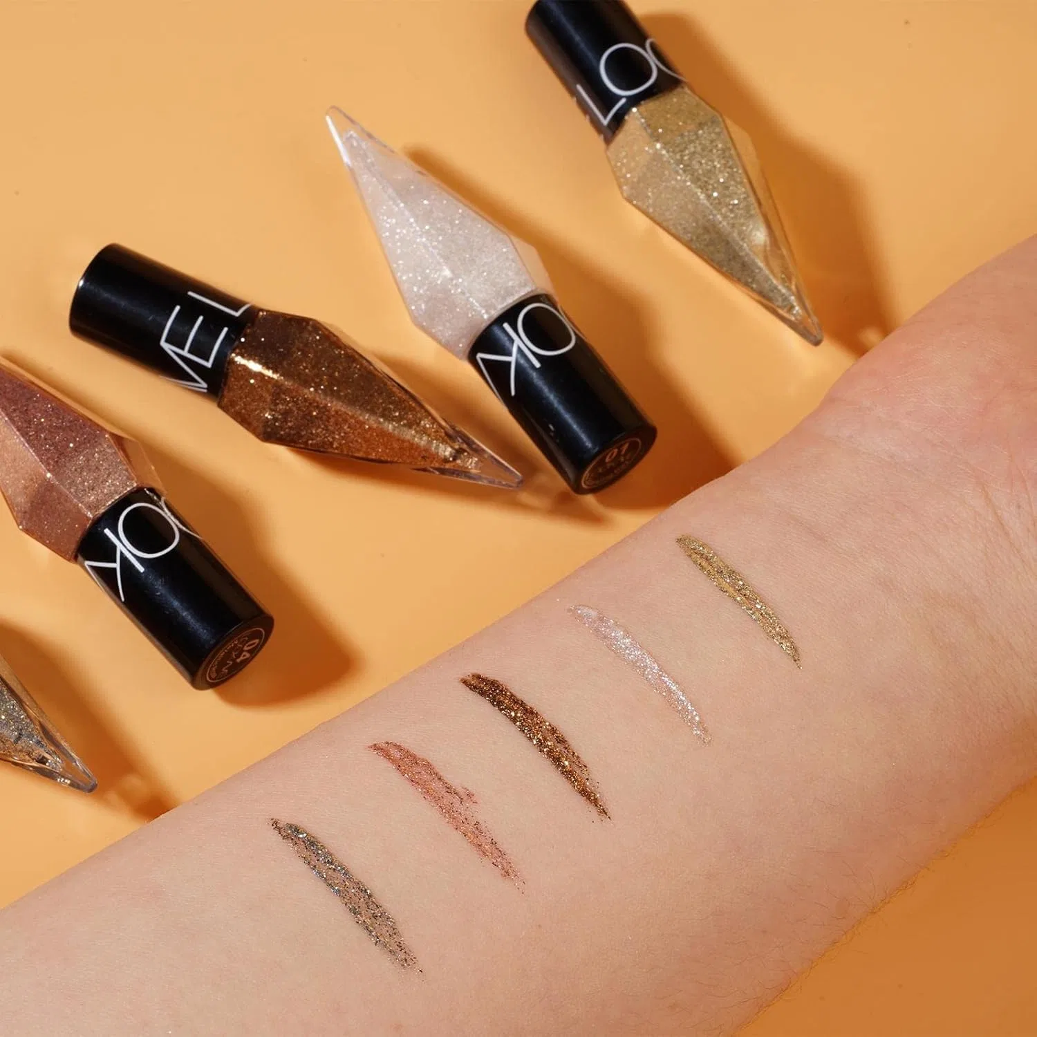 Подводка для глаз Glitter Eyeliner Kasvin 5 цветов золотой — фото 4