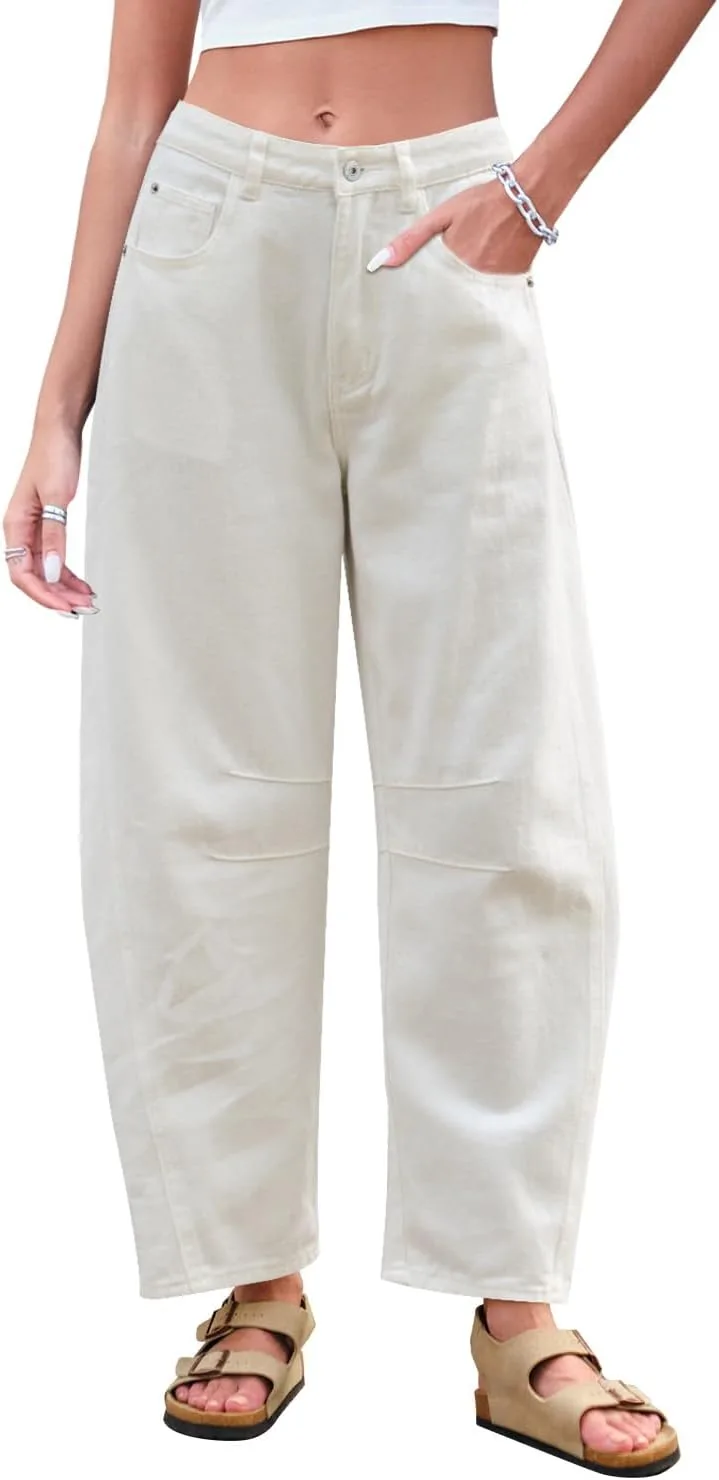 

Джинсы Mid Rise Barrel для женщин широкие укороченные GREAIDEA