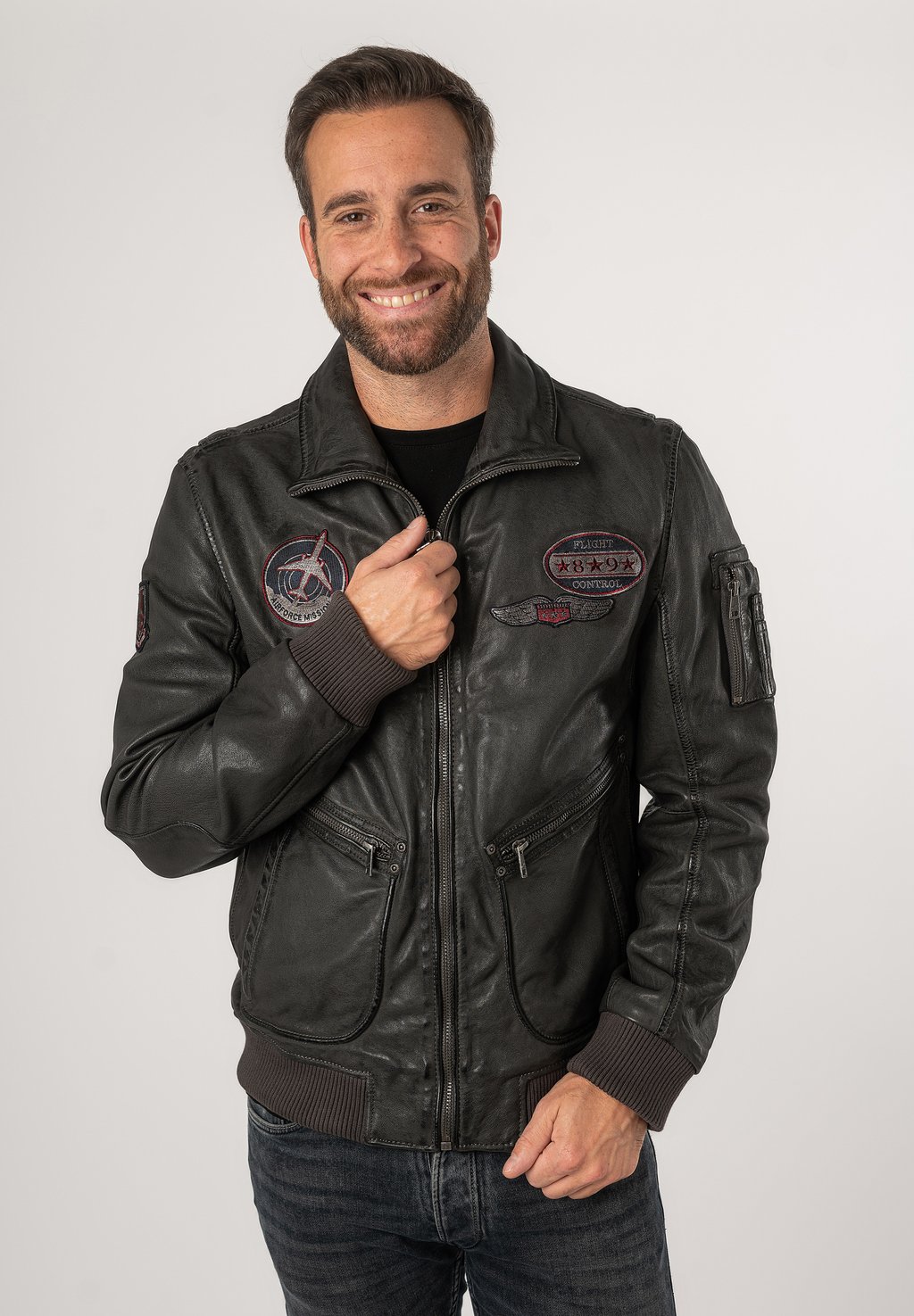 

Кожаная куртка Bomber Jacket Mauritius, темно-серый