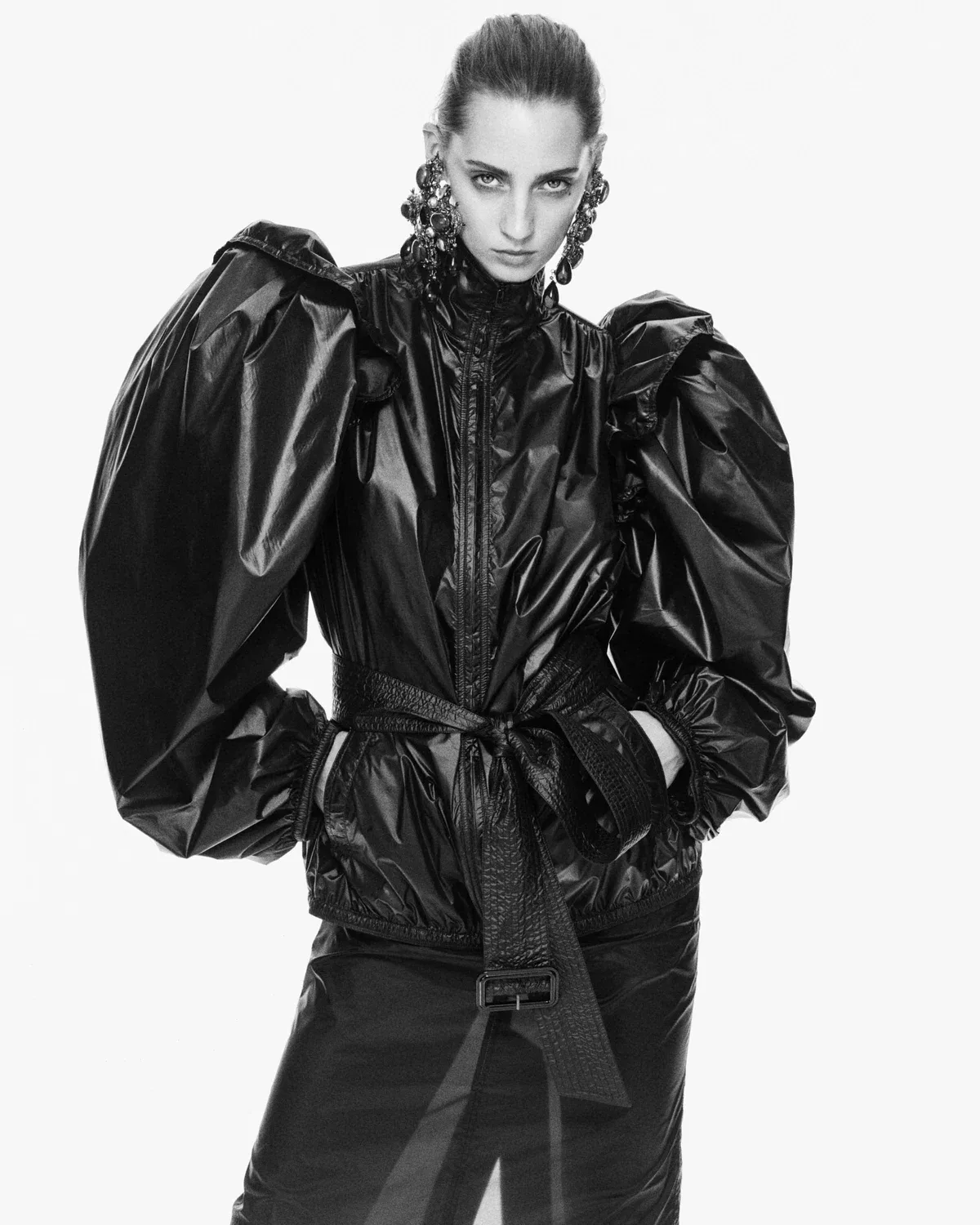 Юбка-карандаш из нейлона SAINT LAURENT, черный — фото 2