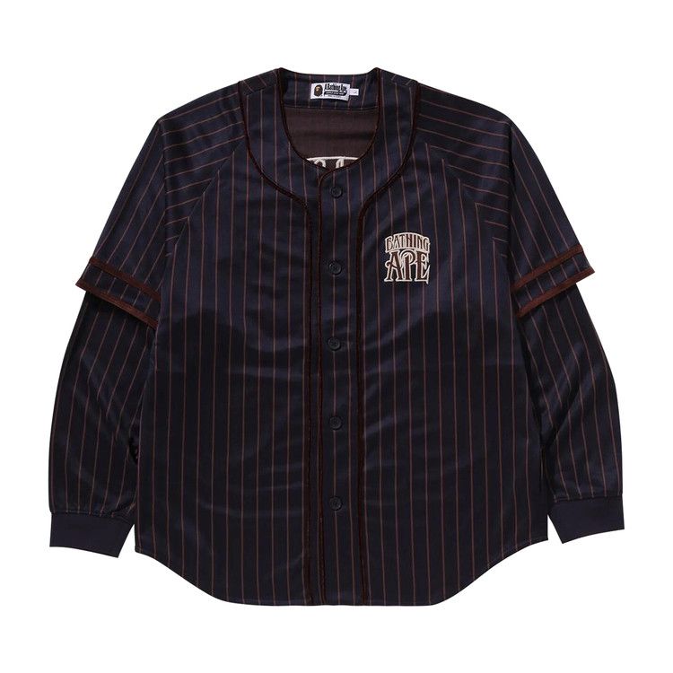 

Рубашка BAPE Stripe Layered Sleeves Long-Sleeve Baseball Shirt, Navy