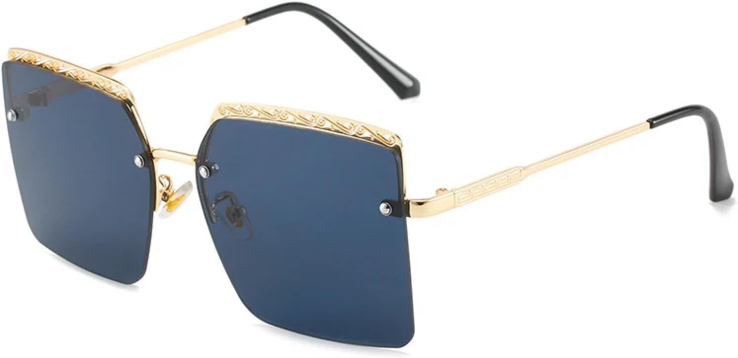 

Модные ретро-солнцезащитные очки без оправы из металла, унисекс, с большой оправой, для путешествий, уличной фотографии, защита от УФ-излучения UV400 TKKTLLT, Gold Gray