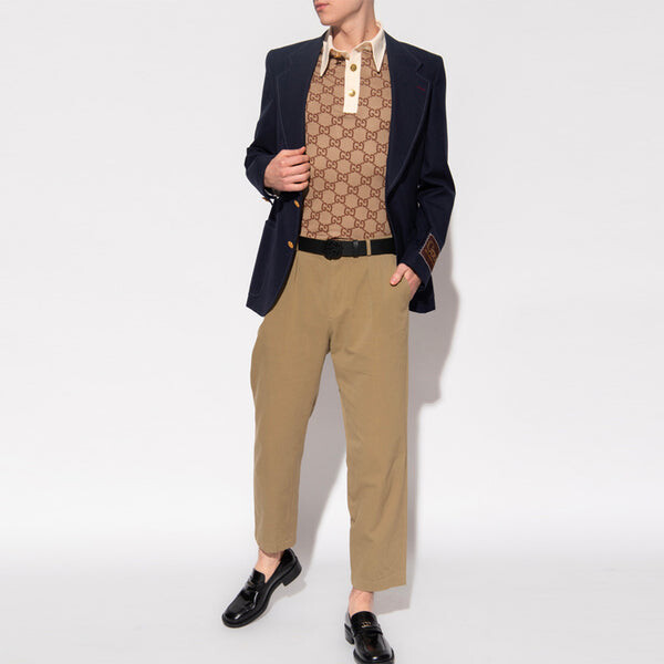 Рубашка поло jumbo gg cotton silk jacquard polo 'beige ebony' Gucci, бежевый — фото 4