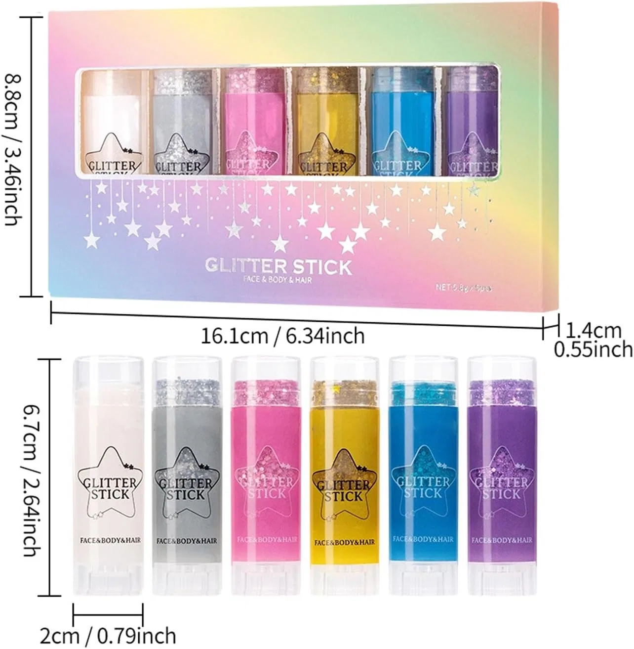 Набор блестящих стиков для тела Sparkle & Shine, 6 шт, 0.1 кг — фото 2