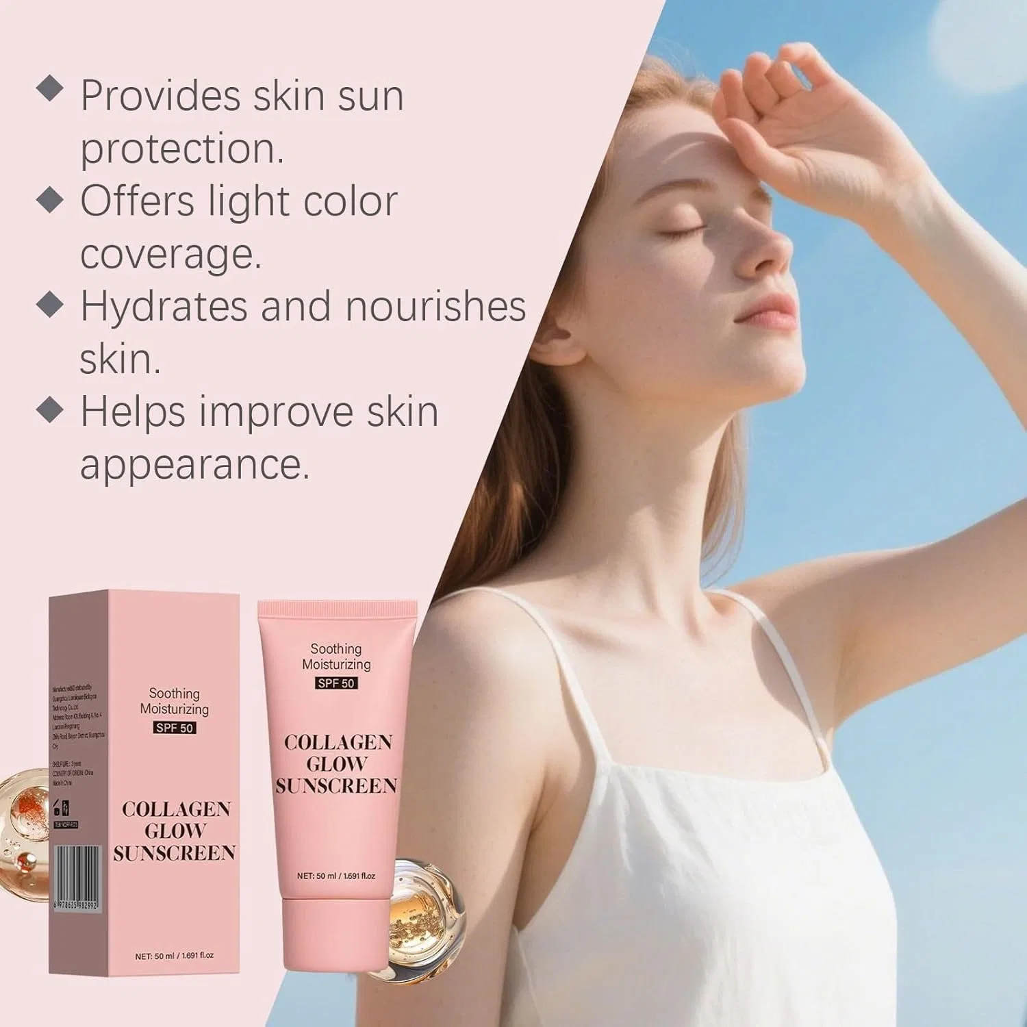 Коллагеновый солнцезащитный крем для лица SPF 50 (2 шт.) Generisch, 2Pc — фото 4