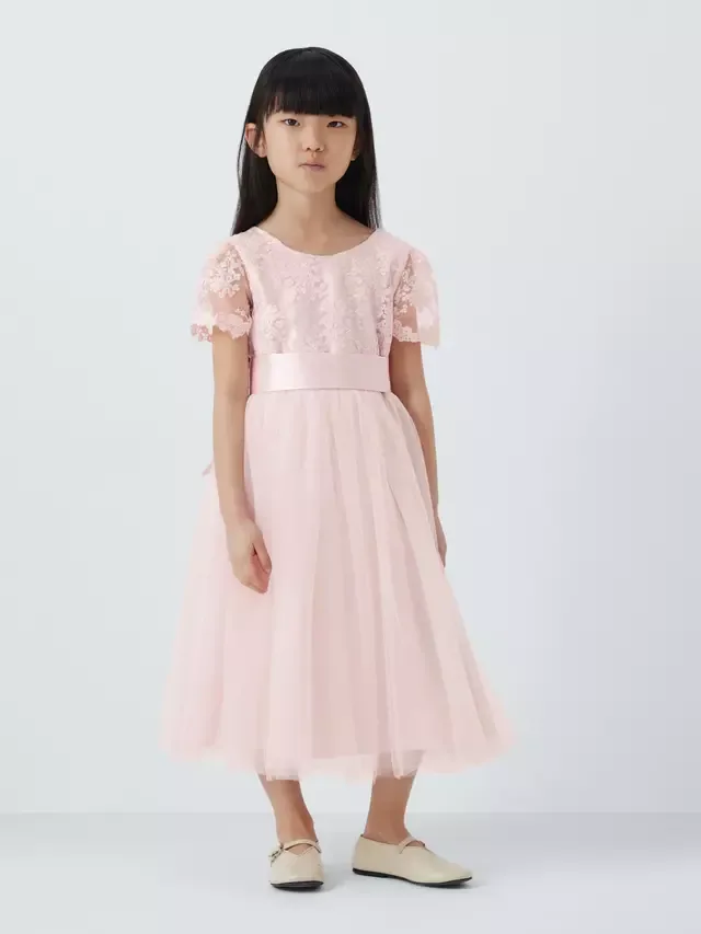 Детское платье подружки невесты из тюля с бантом, цвет Ливеровое утро John Lewis Heirloom Collection