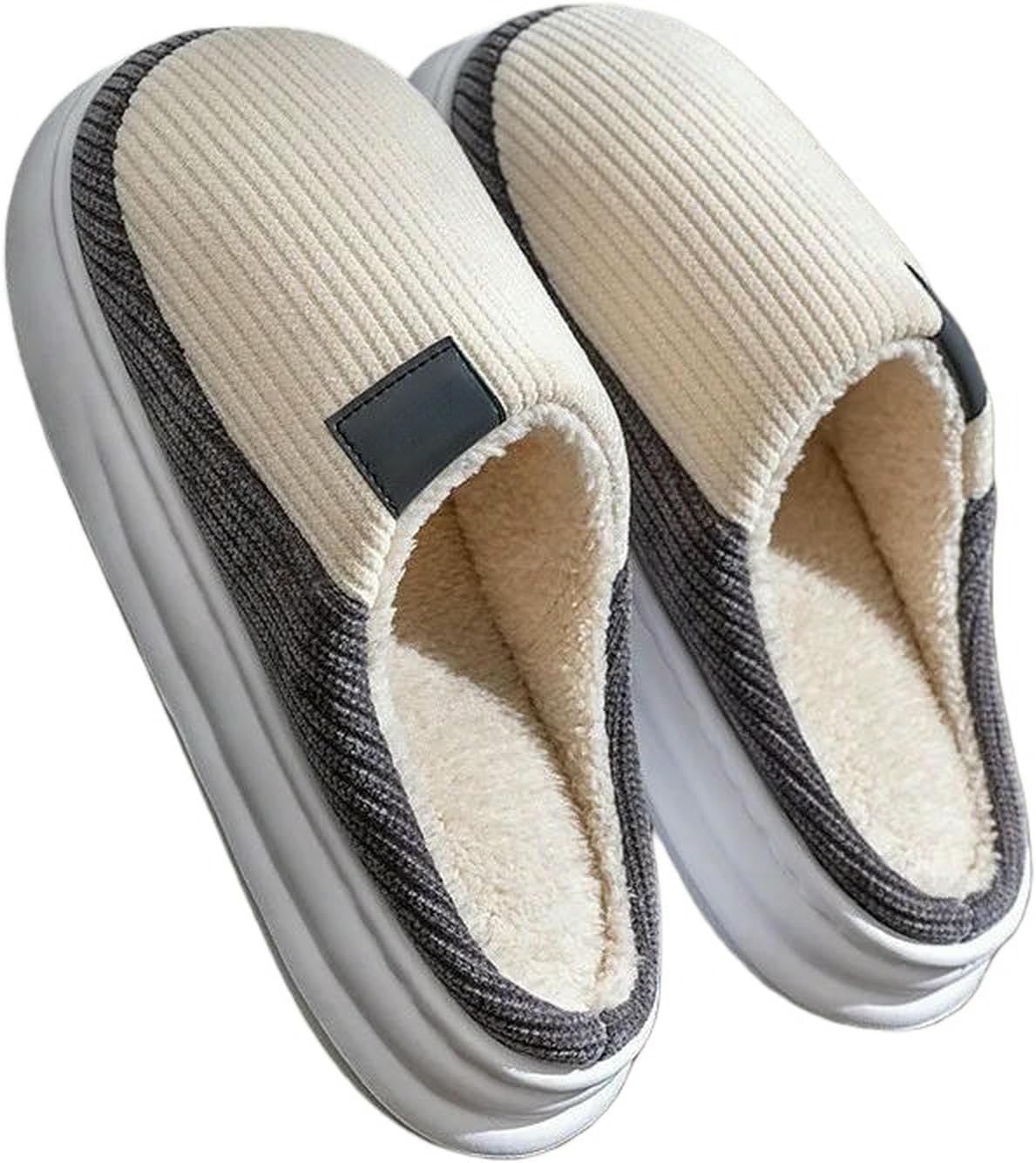 

Домашние тапочки для женщин и мужчин зимние с толстой подошвой, осенние плюшевые мягкие удобные теплые балетки Uebherv, серый