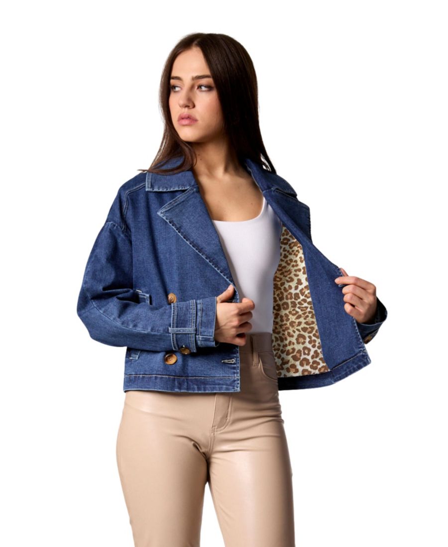 

Женский укороченный джинсовый двубортный тренч Blue Revival, Blue