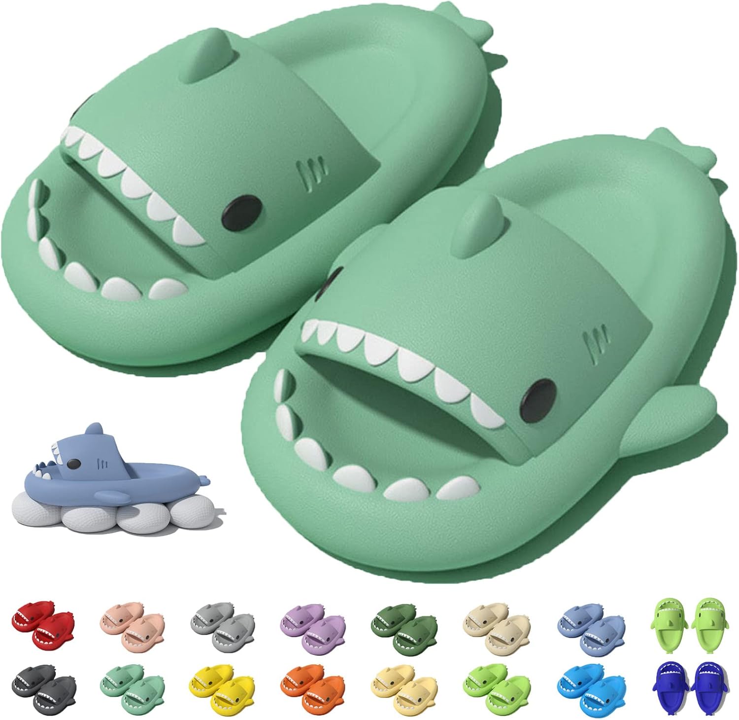 

Оригинальные шлепанцы Jfxgjuv Sharky, Нескользящие шлепанцы Shark с подушкой, сандалии для мужчин, женщин и детей, зеленый