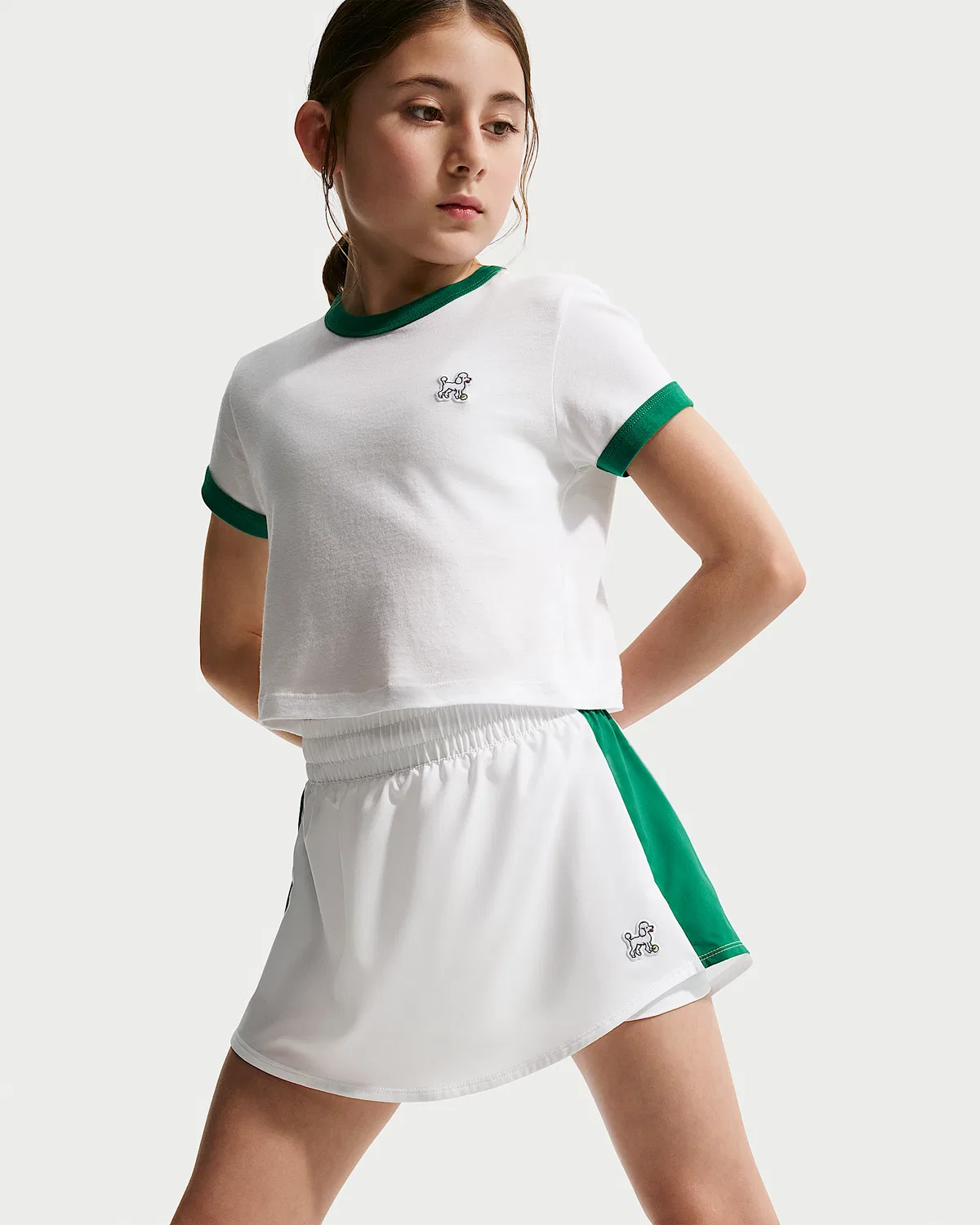 Детский шорты-юбка Nike One Dri-FIT с высокой талией, White/Malachite — фото 4