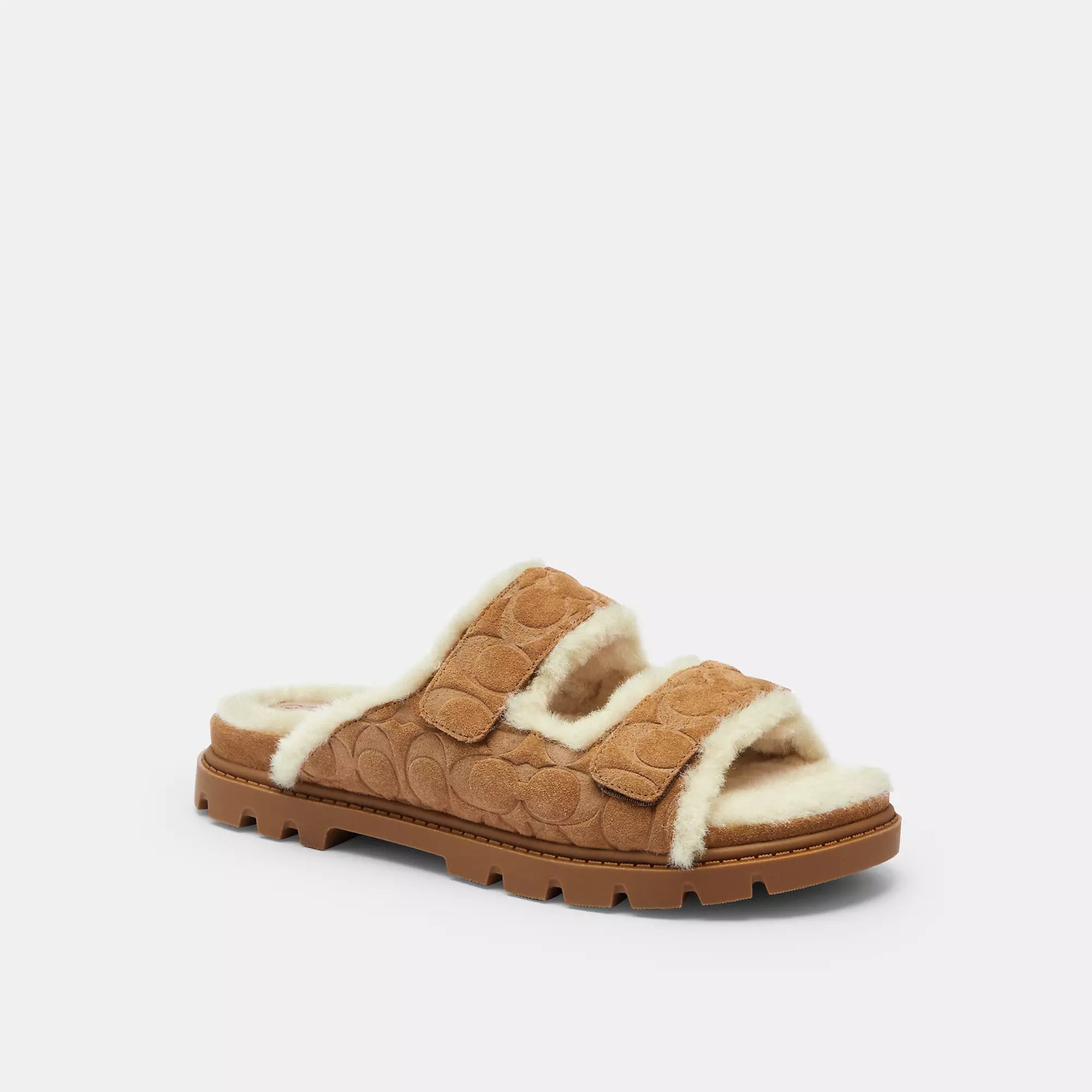 Coach Outlet Two Band Sport Slide In Signature Suede, Tobacco