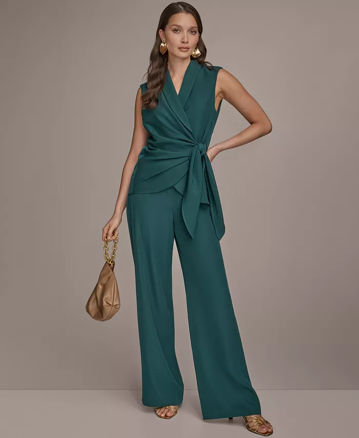 

Женский топ с завязкой на талии и широкими брюками Donna Karan New York, синий