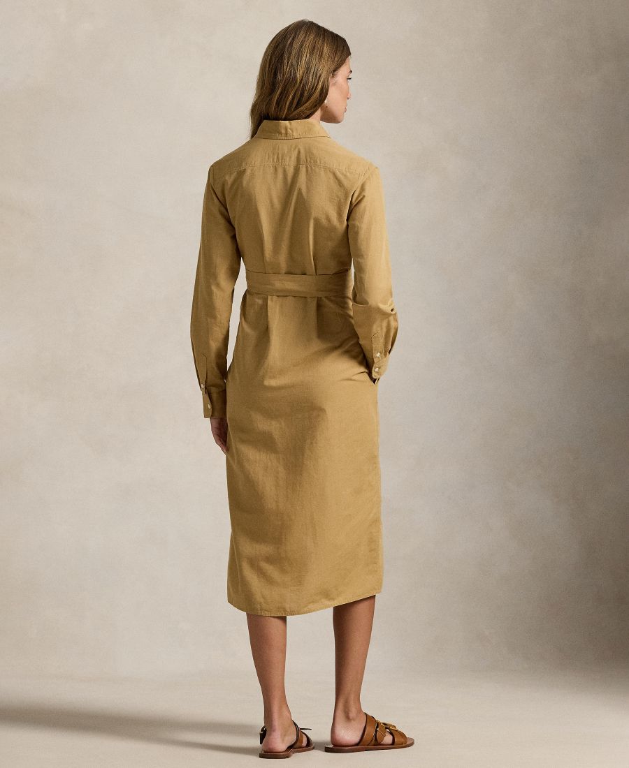 Женское платье-рубашка с длинными рукавами и поясом Polo Ralph Lauren, Classic Camel — фото 4