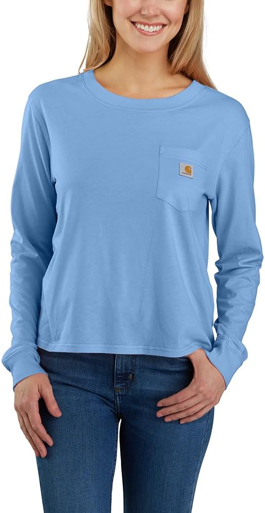 

Carhartt женская футболка с длинным рукавом и карманом, свободного кроя, из серии Tencel Fiber, Skystone
