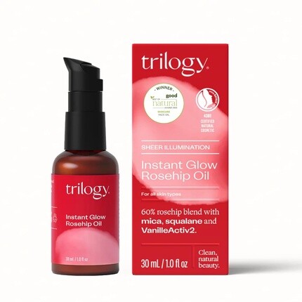 

Масло шиповника Instant Glow 30 мл со слюдой и скваланом Поддерживает выработку коллагена Увлажняет и восстанавливает Улучшает текстуру кожи Обеспечивает мгновенное сияние Trilogy