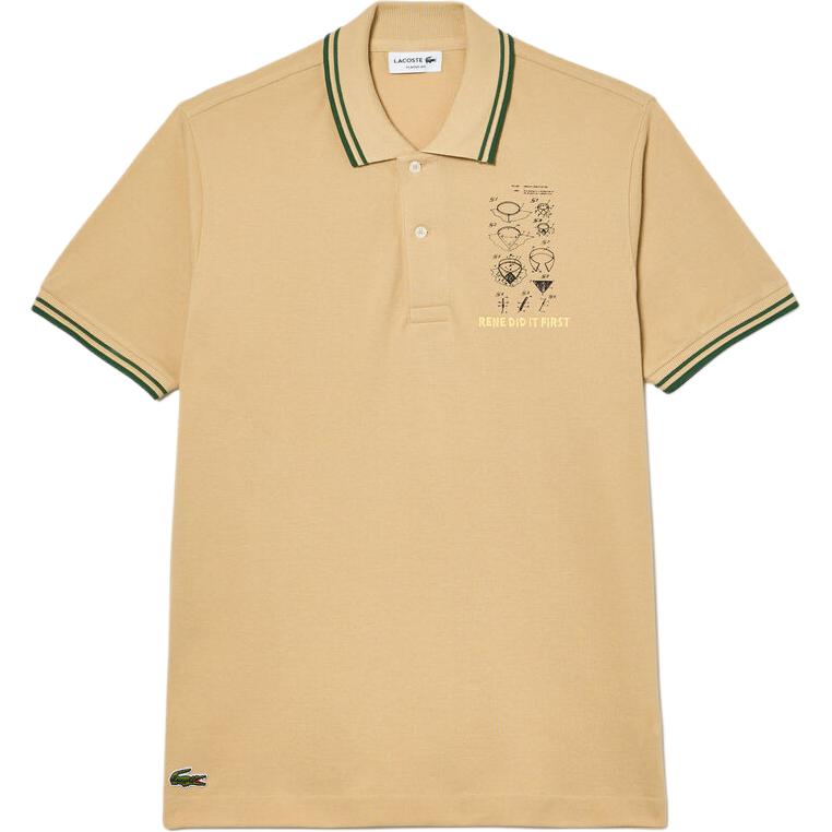 

Хлопковая поло с вышитым слоганом LACOSTE, бежевый