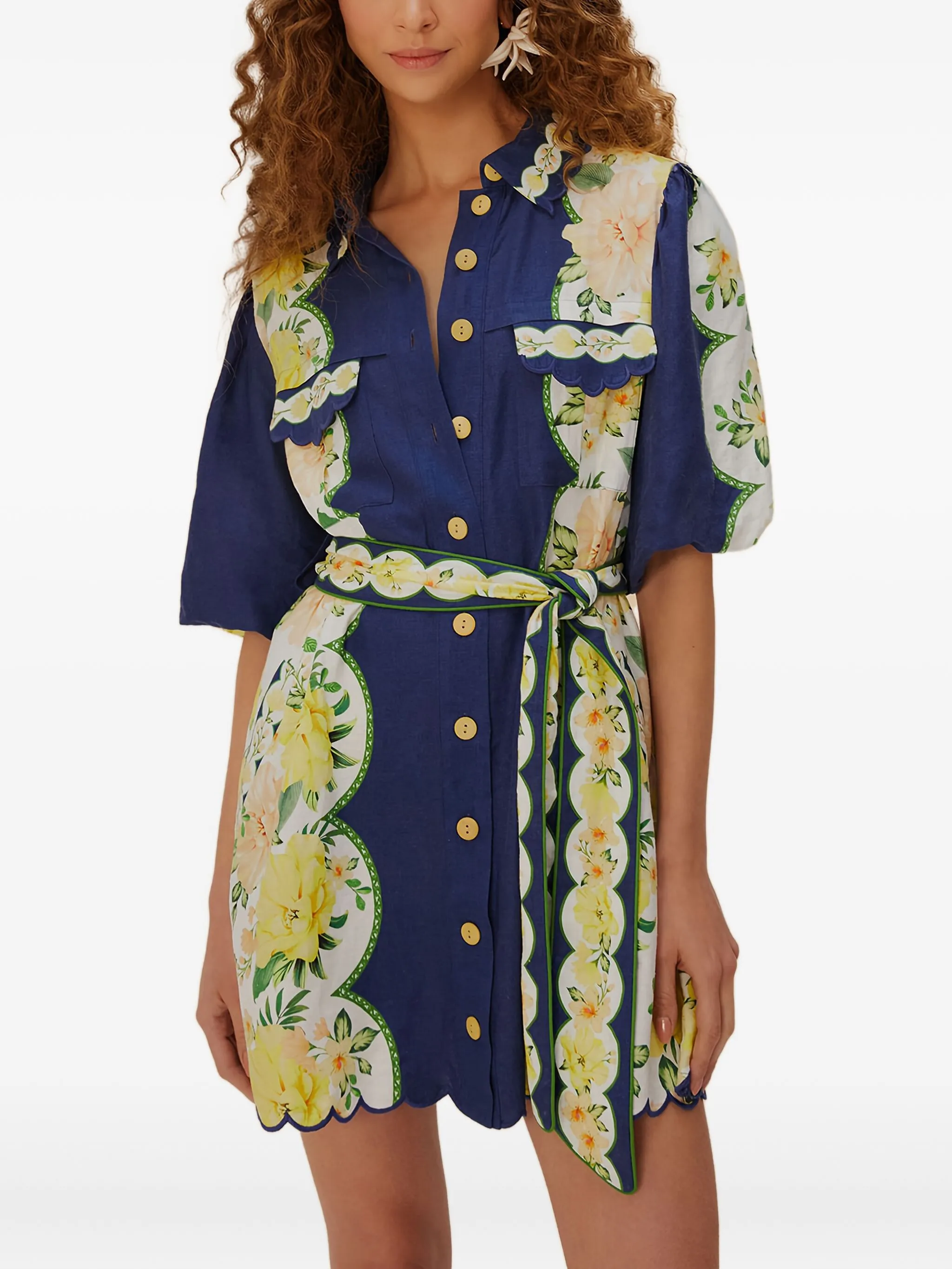 

Мини-платье с фестончатым рисунком в цветочном саду Farm Rio, синий