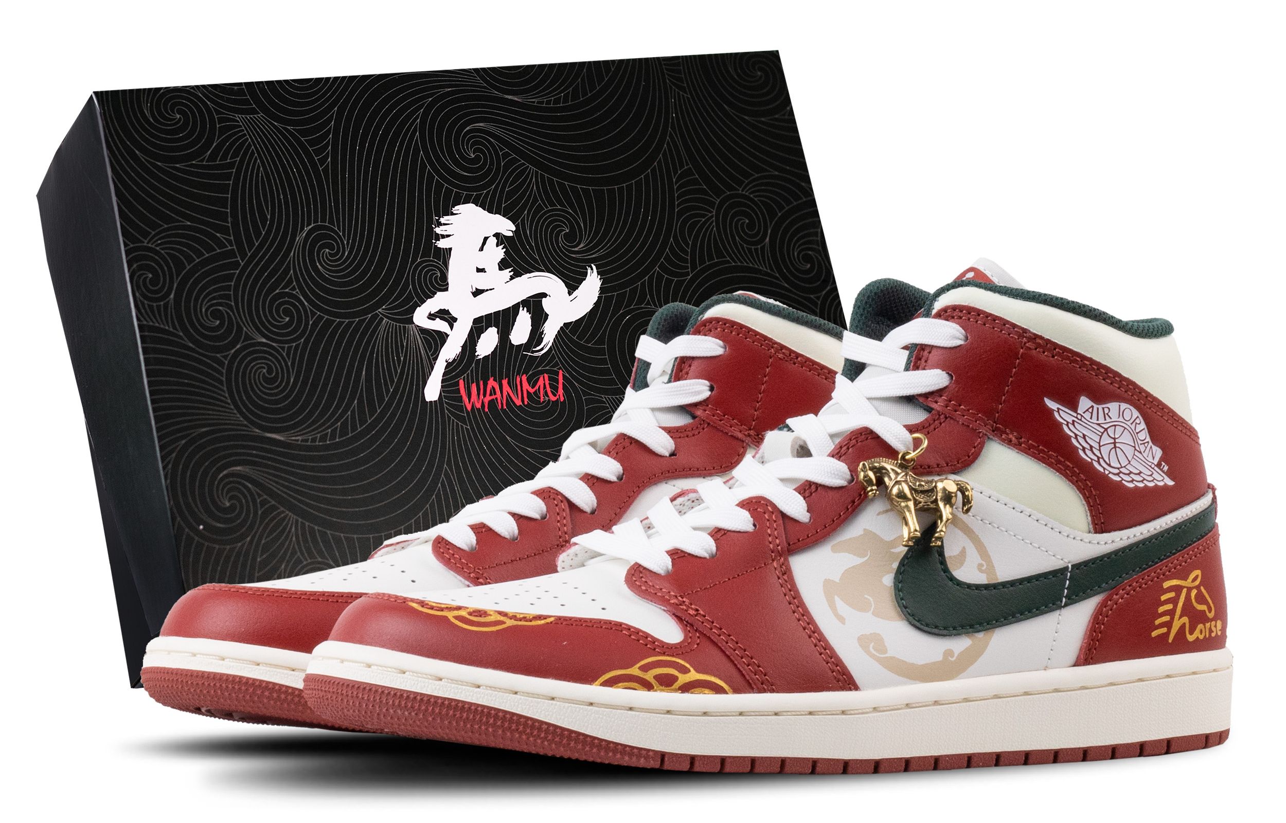 

Jordan Кроссовки Air 1 Red Horse Golden Saddle Slip Resistant Abrasion Resistant Mid top Vintage Basketball Unisex