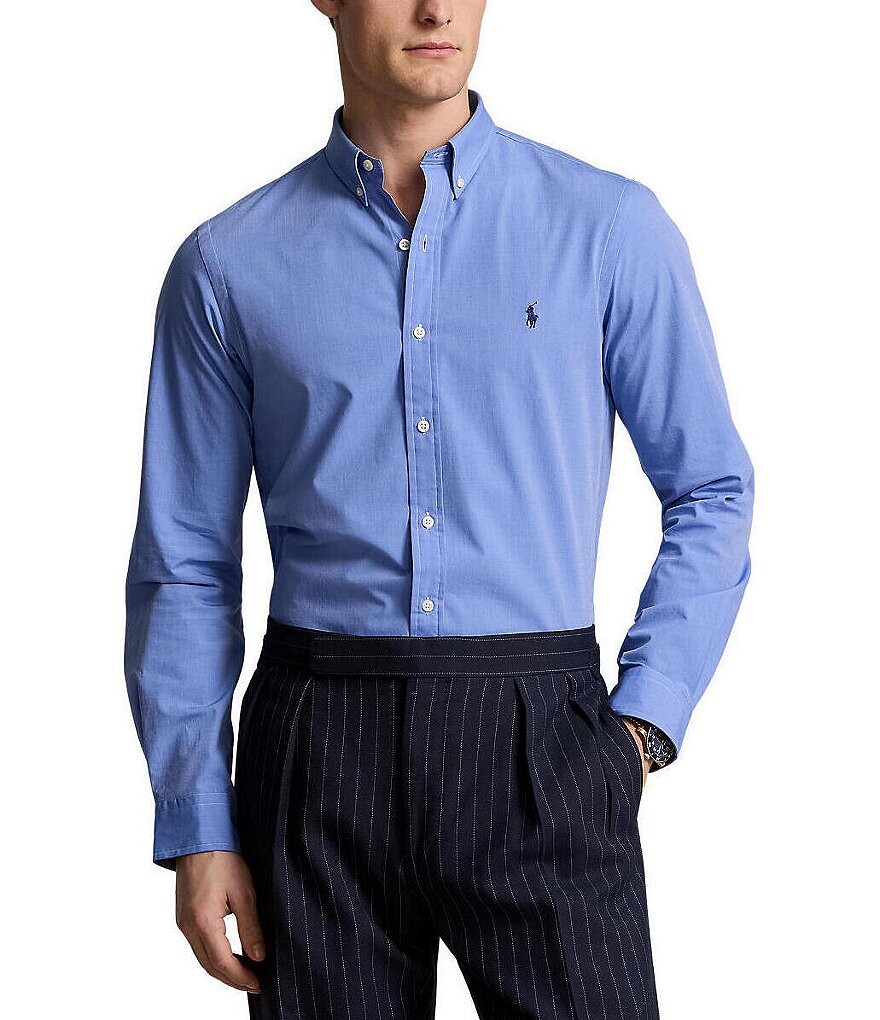 

Рубашка узкого кроя из эластичной тканой ткани с длинными рукавами Polo Ralph Lauren, синий