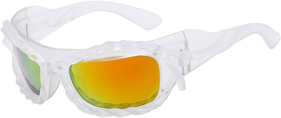 

Уникальные солнцезащитные очки в стиле хип-хоп для женщин и мужчин, спортивные солнцезащитные очки с витой формой, женские праздничные очки, серебристые ретро-очки HYYZZC, Clear Red